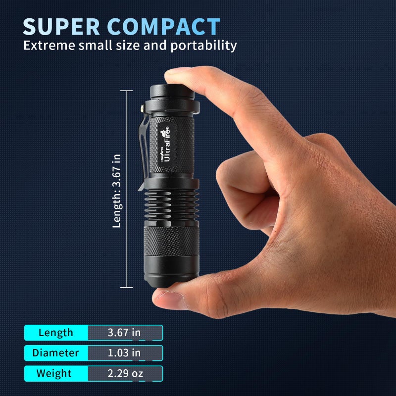 ULTRAFIRE 5 Pack SK68 Tactical and Small Flashlights,7w 3-Mode Pocket Torch Adjustable Focus Zoom Light Lamp - Image 4